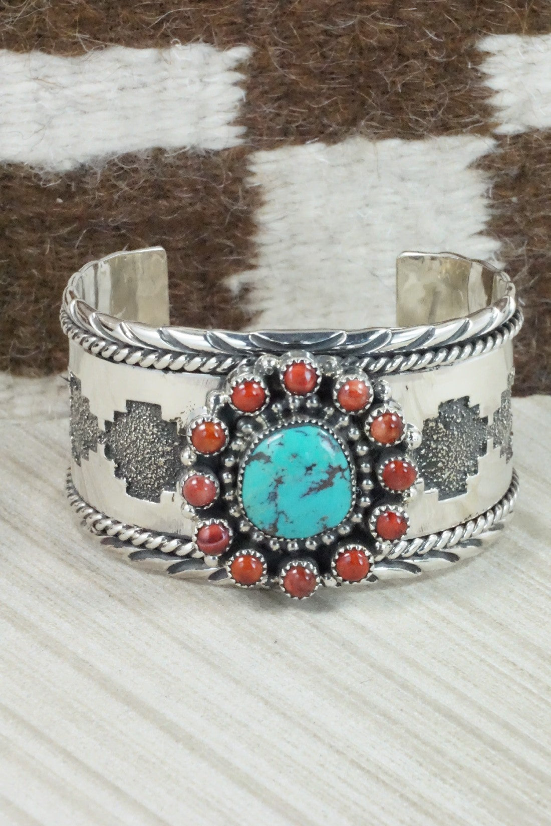 Turquoise, Spiny Oyster & Sterling Silver Bracelet - Sandra Parkett