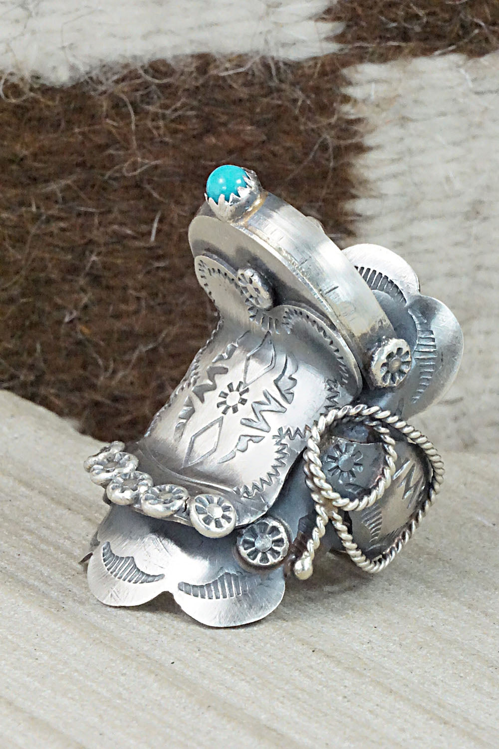 Turquoise and Sterling Silver Ring - Tim Yazzie - Size 9.25