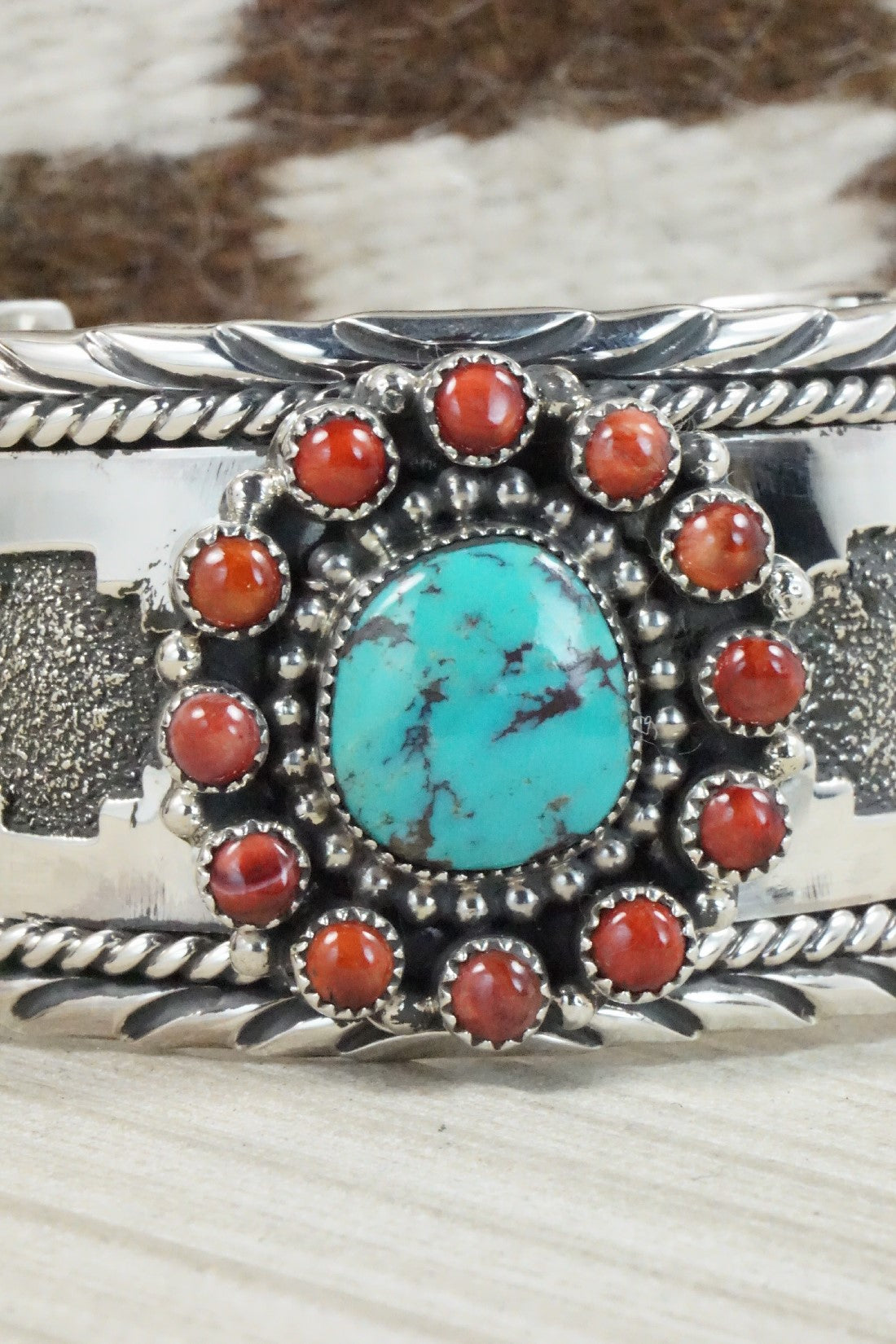 Turquoise, Spiny Oyster & Sterling Silver Bracelet - Sandra Parkett
