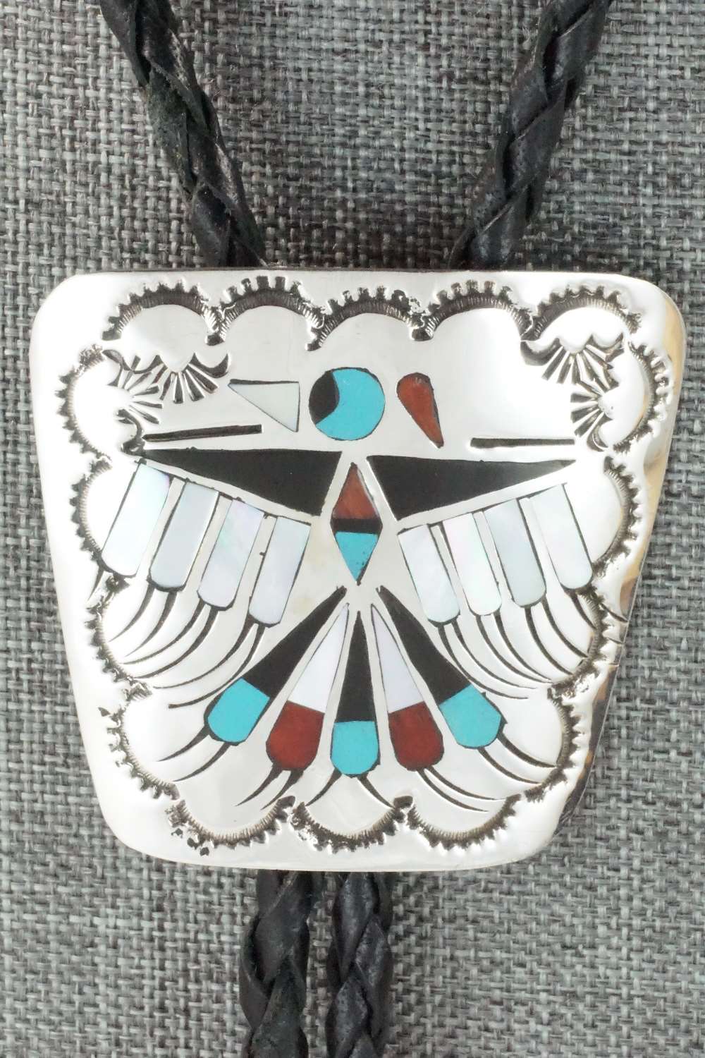 Multi Stone & Sterling Silver Inlay Bolo Tie and Buckle - Jane Becenti