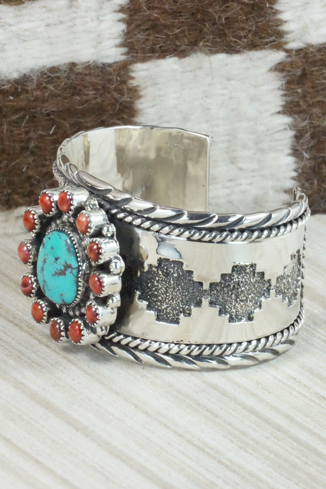 Turquoise, Spiny Oyster & Sterling Silver Bracelet - Sandra Parkett