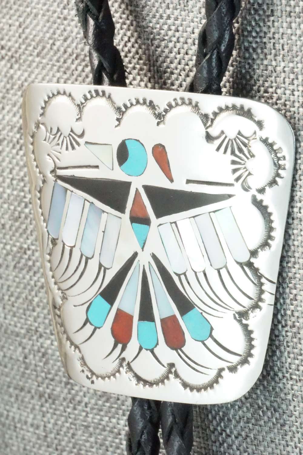 Multi Stone & Sterling Silver Inlay Bolo Tie and Buckle - Jane Becenti