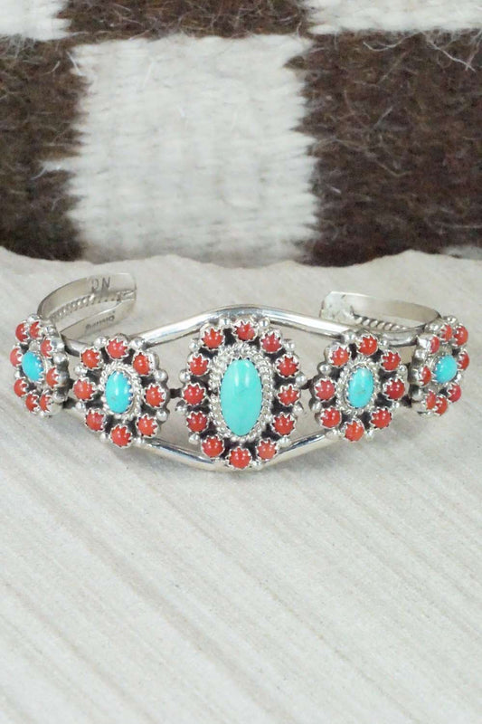 Turquoise, Coral & Sterling Silver Bracelet - Nathaniel Curley