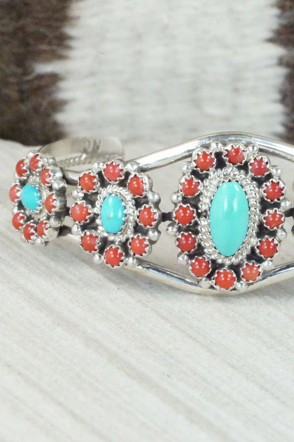 Turquoise, Coral & Sterling Silver Bracelet - Nathaniel Curley