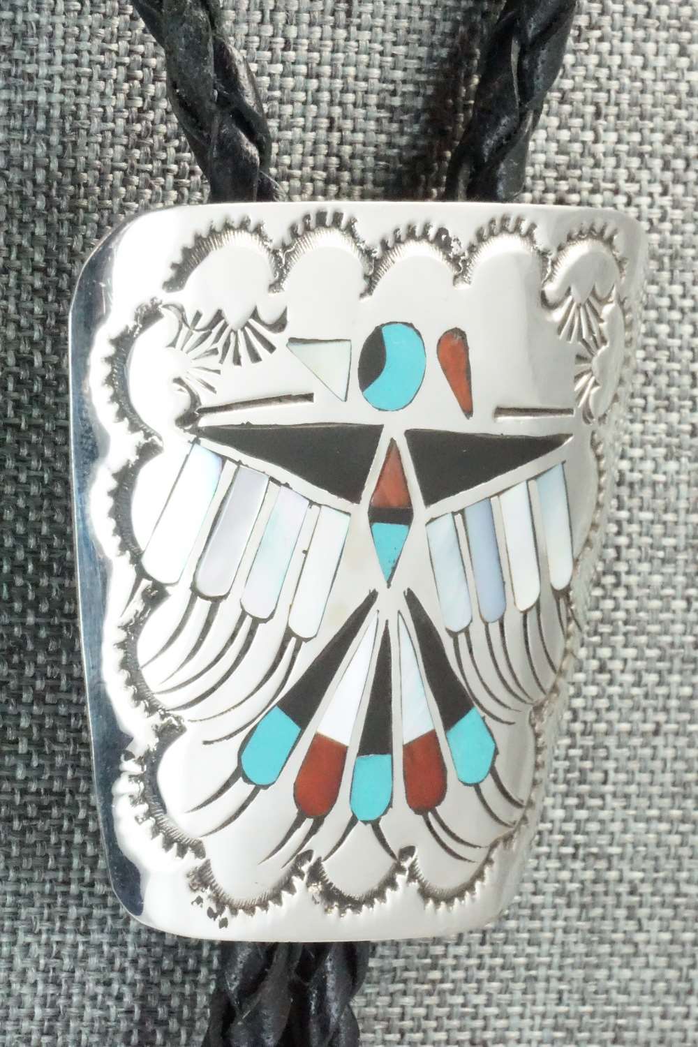 Multi Stone & Sterling Silver Inlay Bolo Tie and Buckle - Jane Becenti