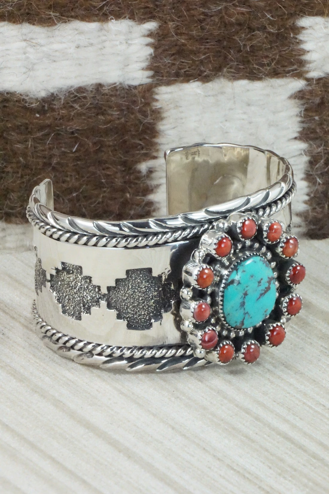 Turquoise, Spiny Oyster & Sterling Silver Bracelet - Sandra Parkett