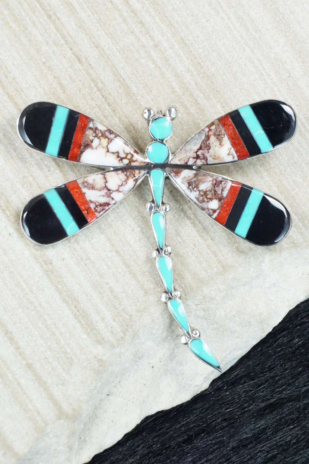 Multi Stone and Sterling Silver Inlay Pendant & Pin - Angus Ahiyite