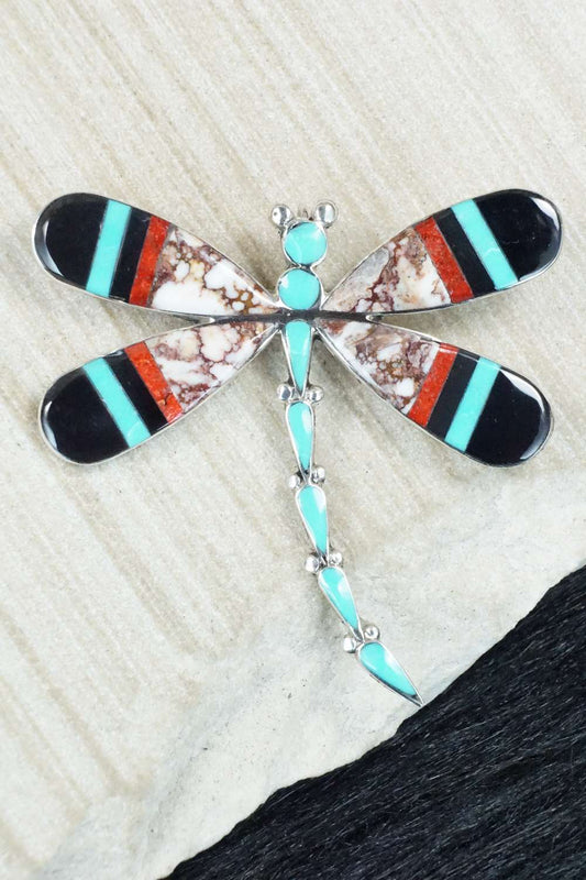 Multi Stone and Sterling Silver Inlay Pendant & Pin - Angus Ahiyite