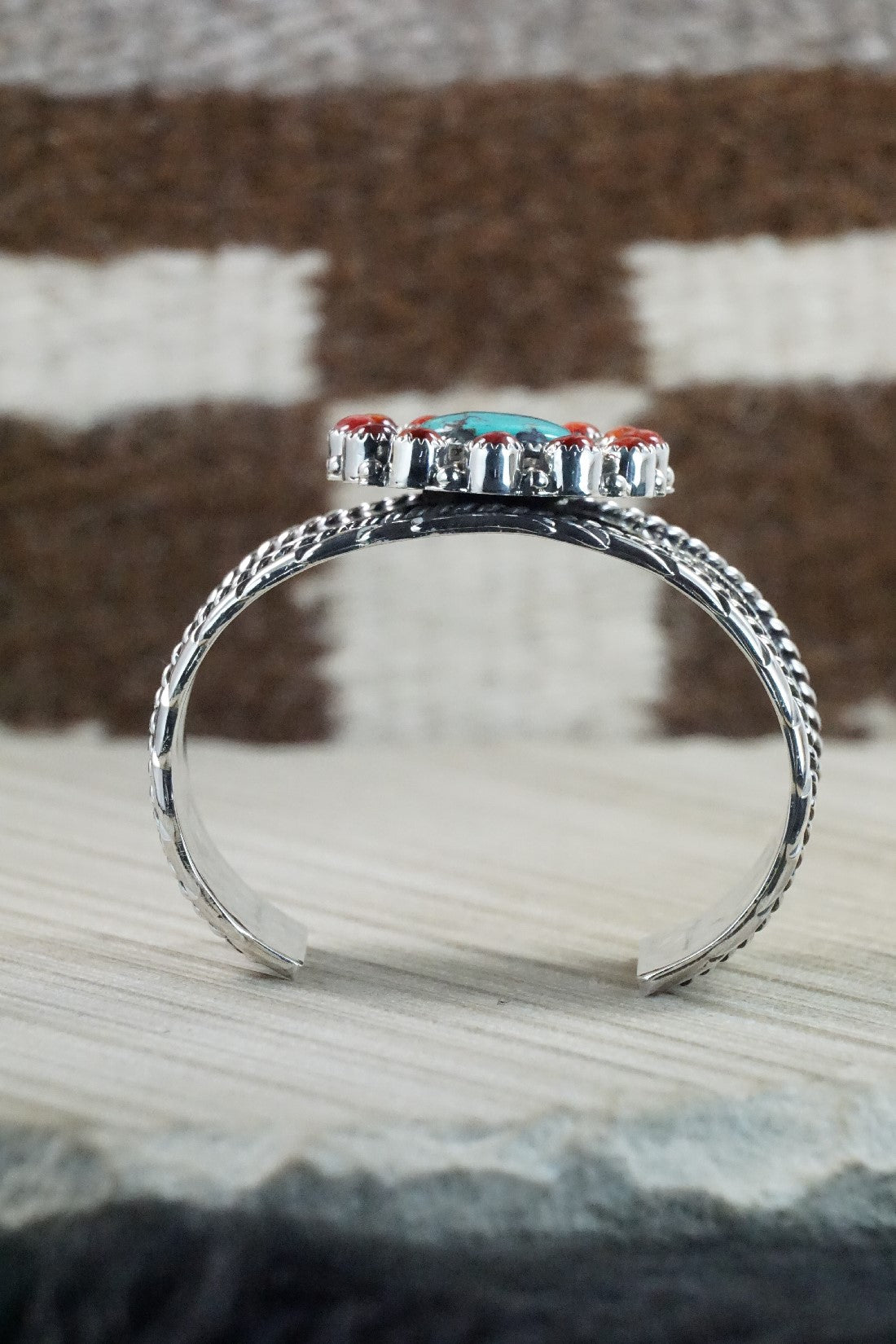 Turquoise, Spiny Oyster & Sterling Silver Bracelet - Sandra Parkett