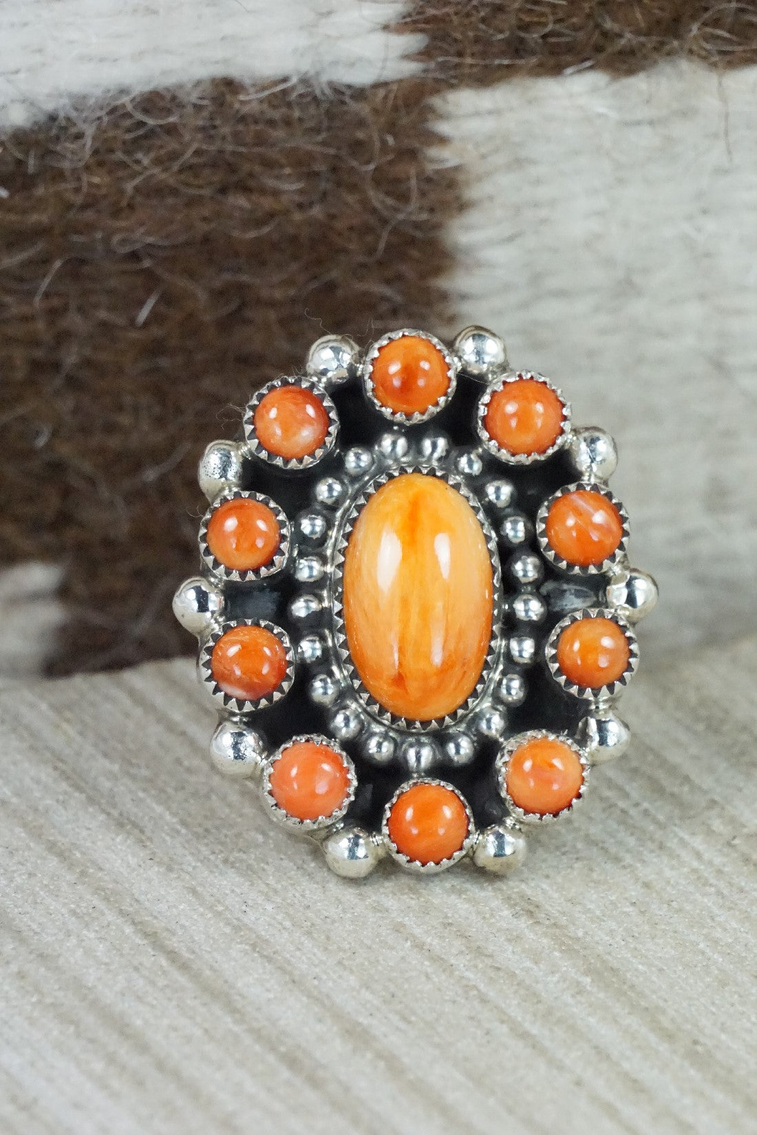 Spiny Oyster & Sterling Silver Ring - Sandra Parkett - Size 7.5 (Adj.)