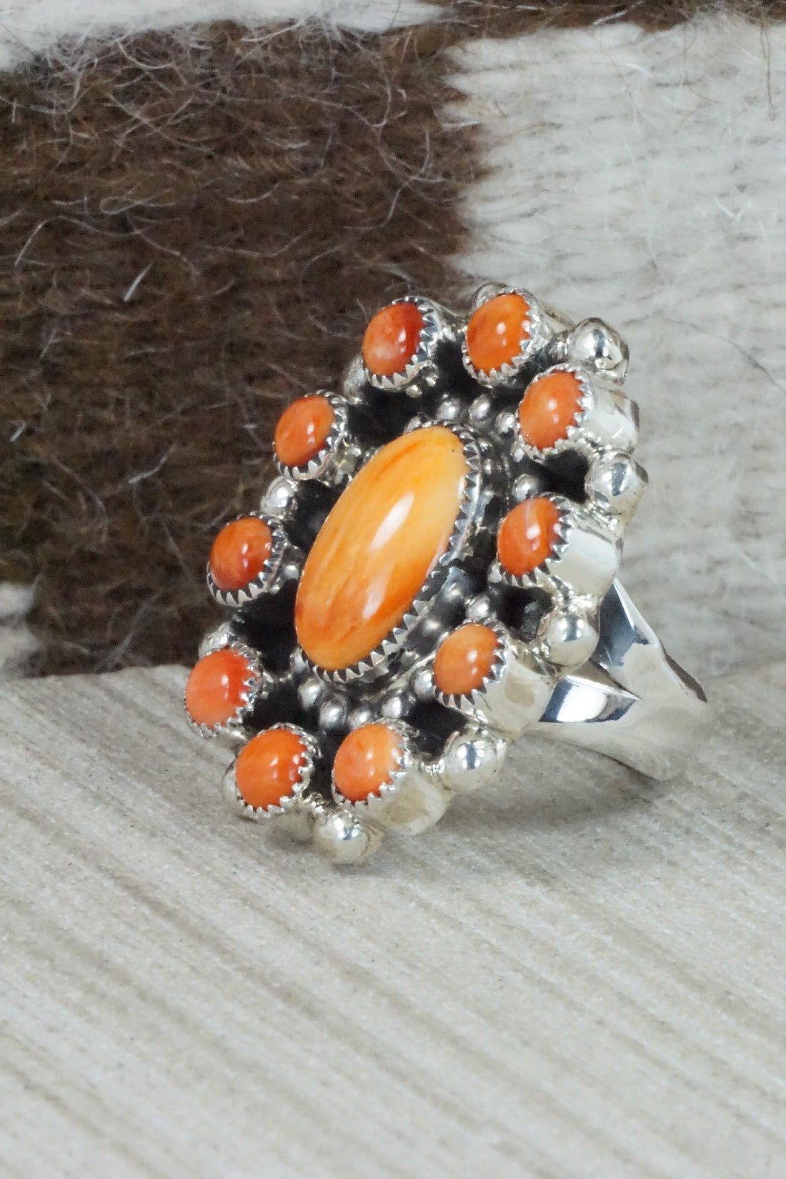Spiny Oyster & Sterling Silver Ring - Sandra Parkett - Size 7.5 (Adj.)