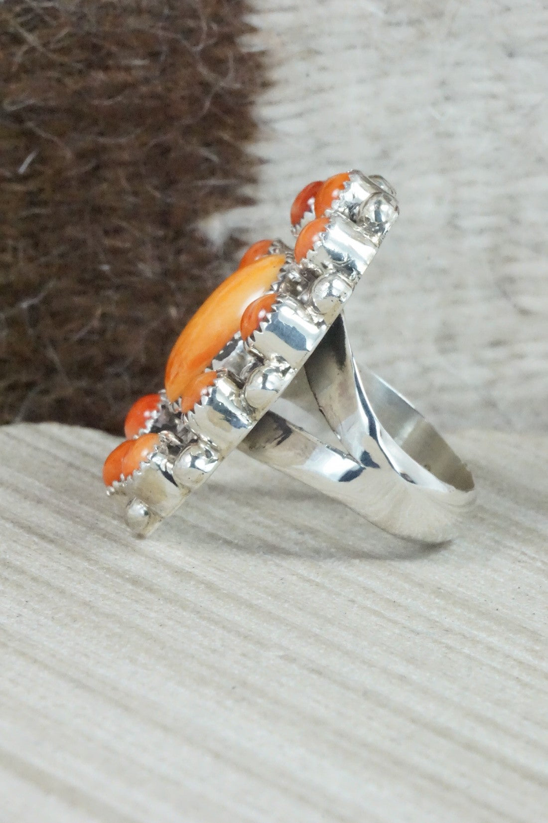 Spiny Oyster & Sterling Silver Ring - Sandra Parkett - Size 7.5 (Adj.)