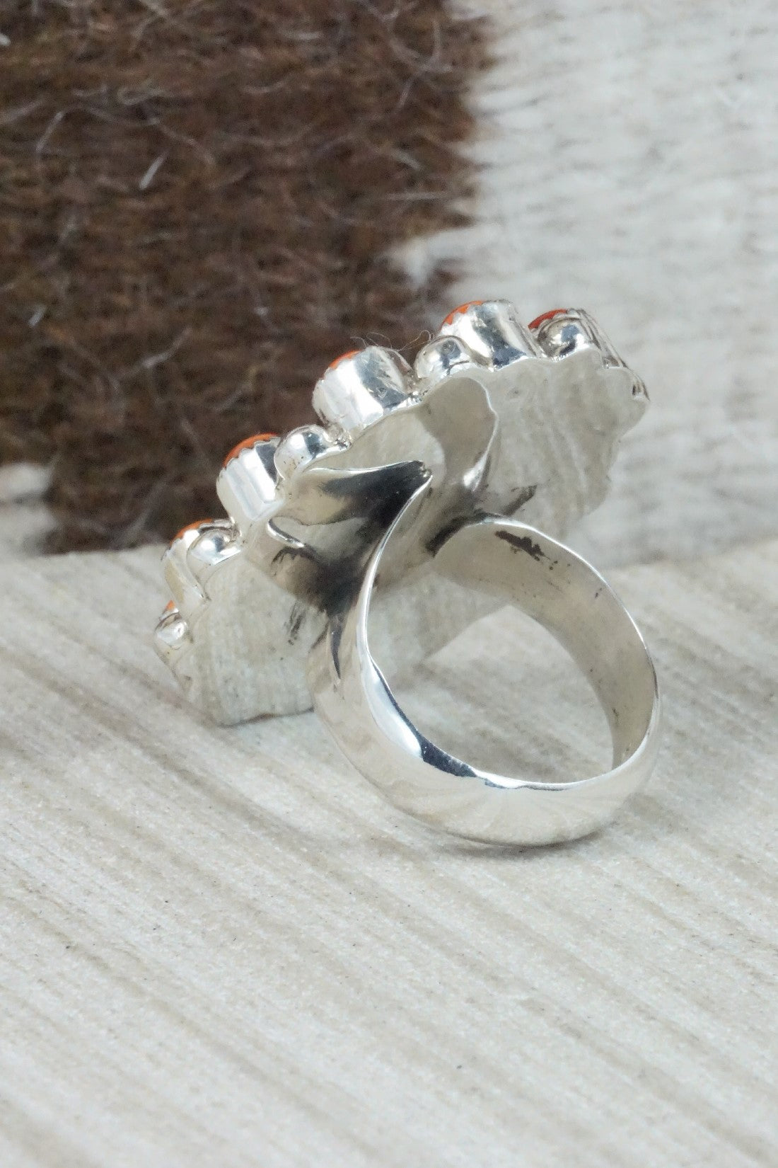 Spiny Oyster & Sterling Silver Ring - Sandra Parkett - Size 7.5 (Adj.)