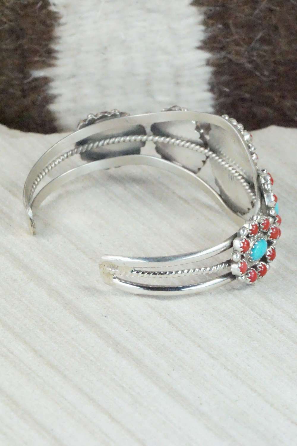Turquoise, Coral & Sterling Silver Bracelet - Nathaniel Curley