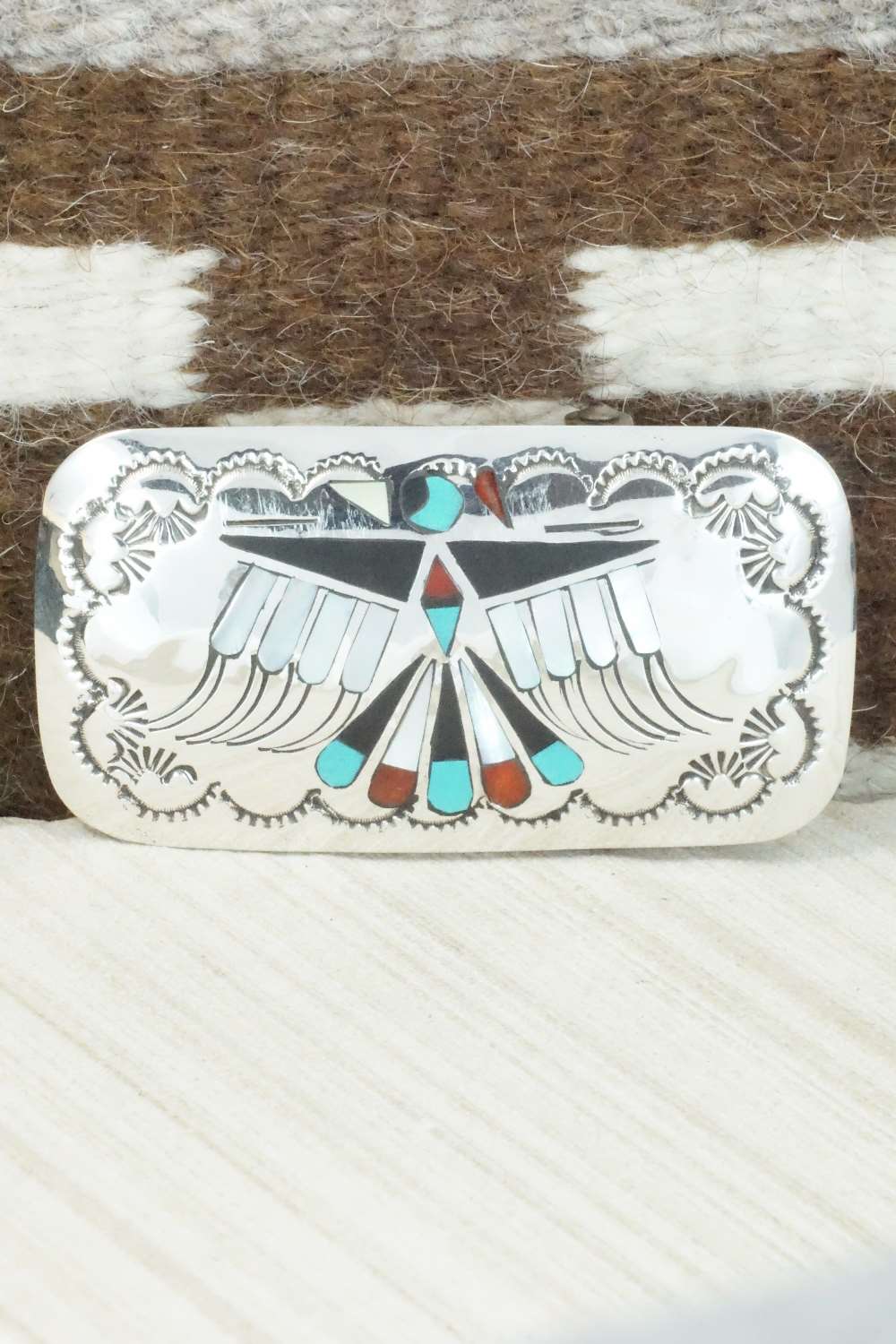 Multi Stone & Sterling Silver Inlay Bolo Tie and Buckle - Jane Becenti