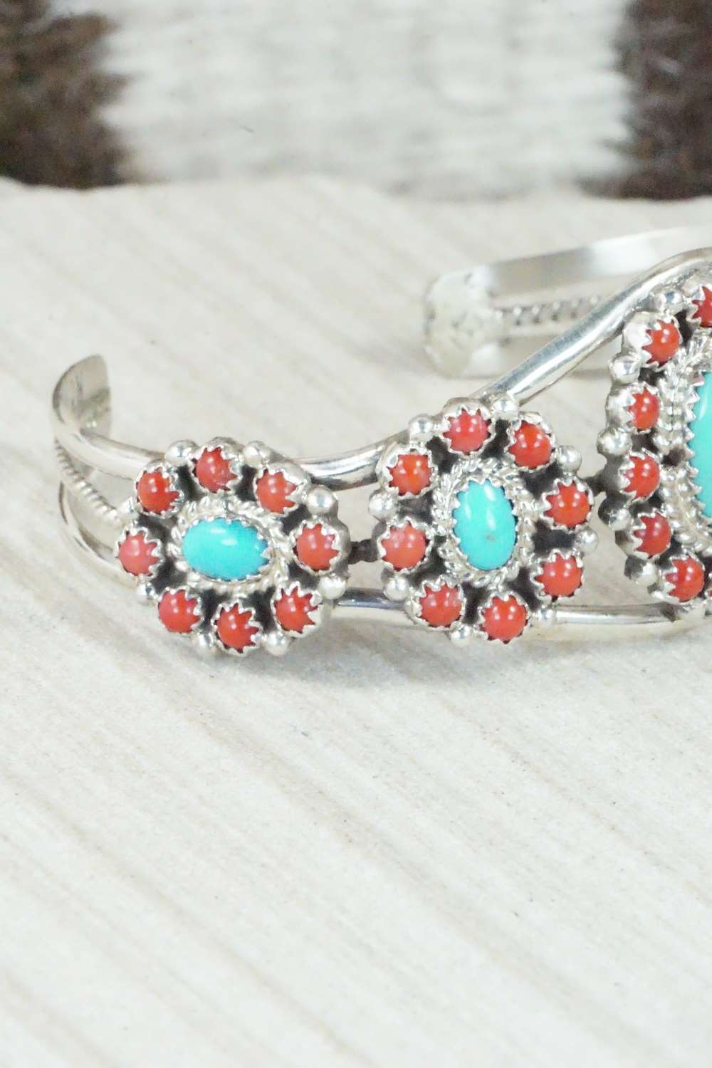 Turquoise, Coral & Sterling Silver Bracelet - Nathaniel Curley