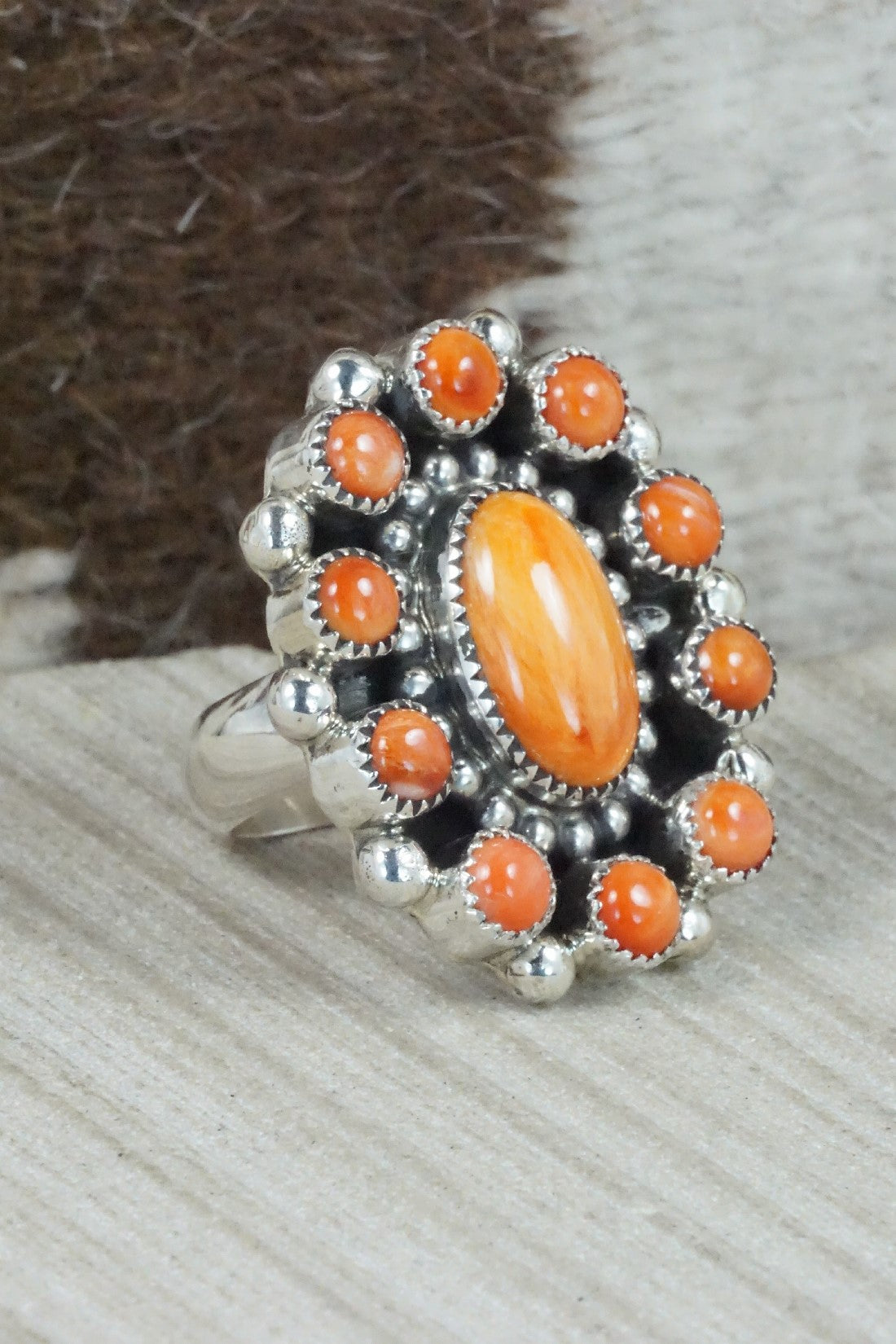 Spiny Oyster & Sterling Silver Ring - Sandra Parkett - Size 7.5 (Adj.)