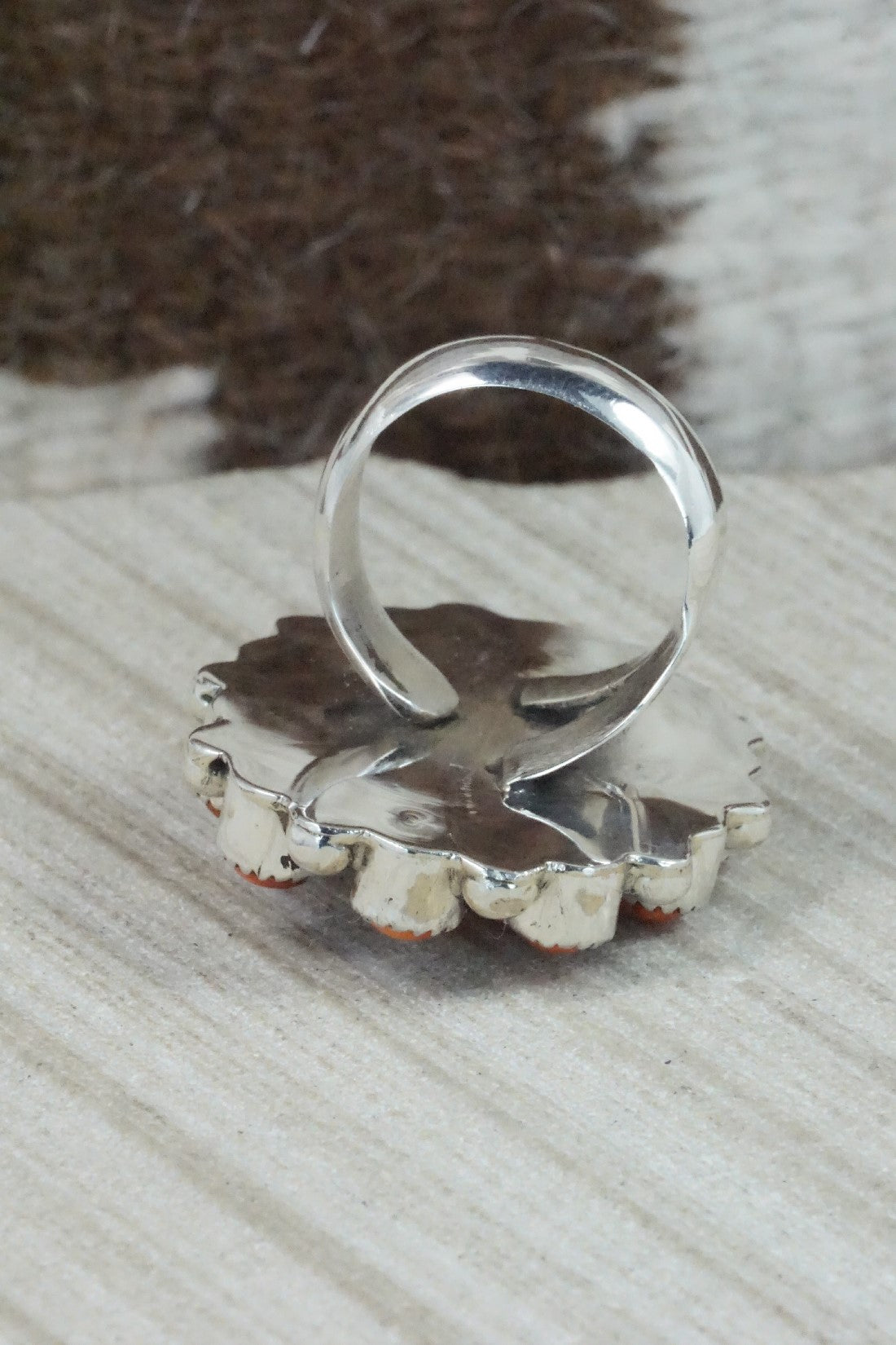 Spiny Oyster & Sterling Silver Ring - Sandra Parkett - Size 7.5 (Adj.)