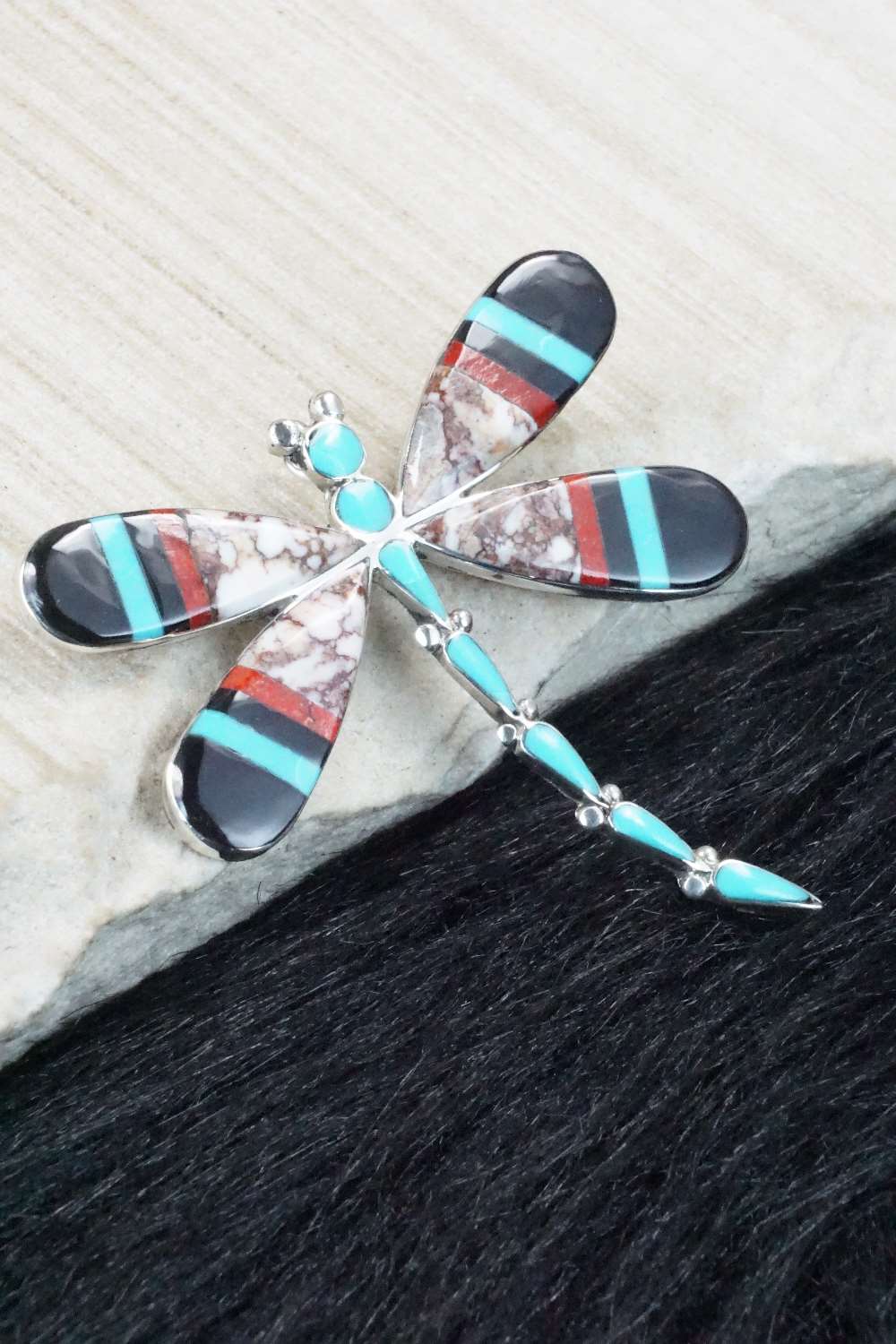 Multi Stone and Sterling Silver Inlay Pendant & Pin - Angus Ahiyite