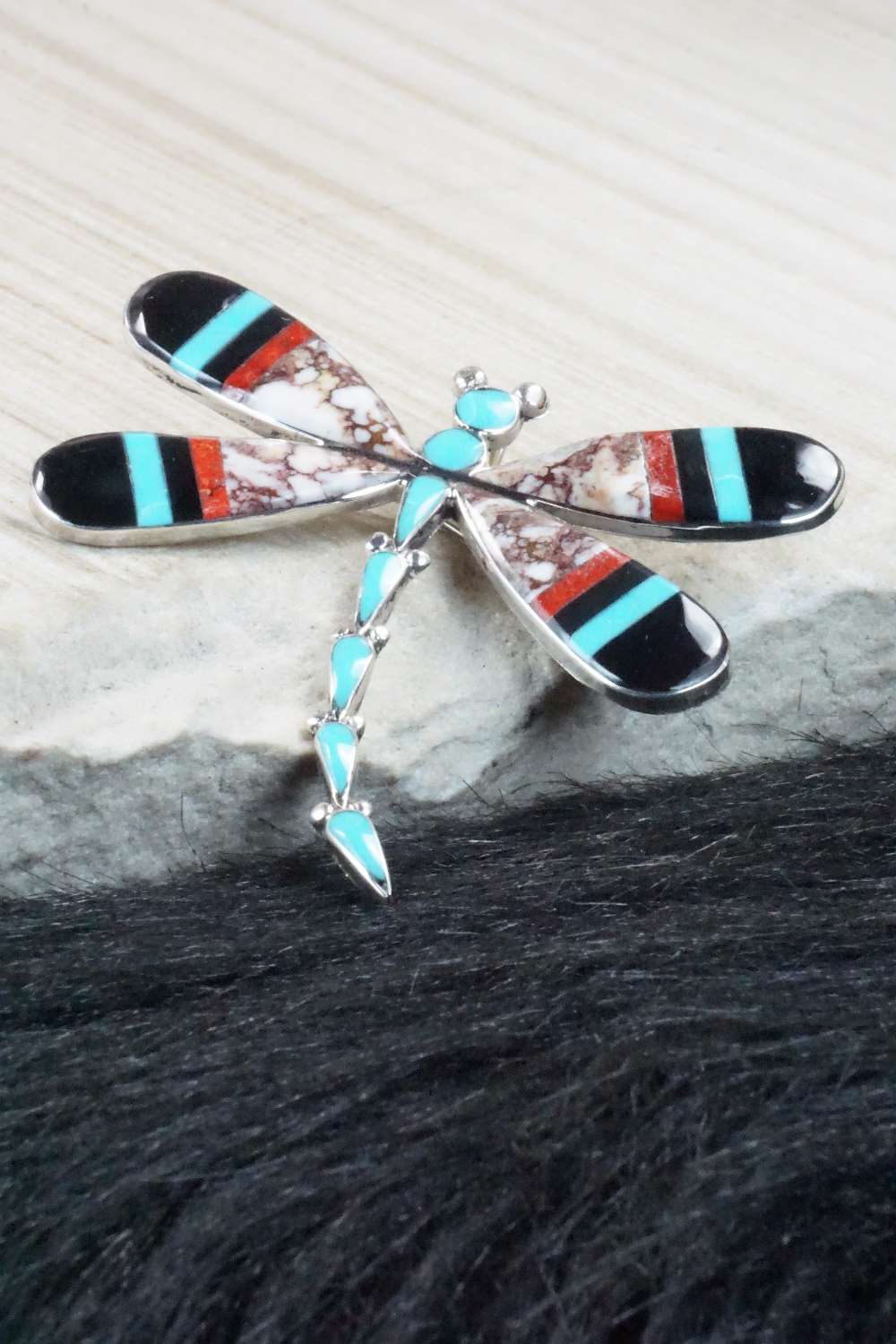 Multi Stone and Sterling Silver Inlay Pendant & Pin - Angus Ahiyite