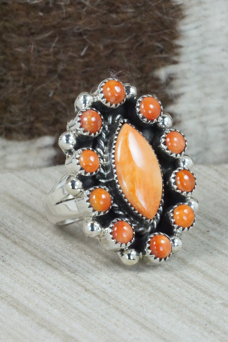 Spiny Oyster & Sterling Silver Ring - Sandra Parkett - Size 9 (Adj.)