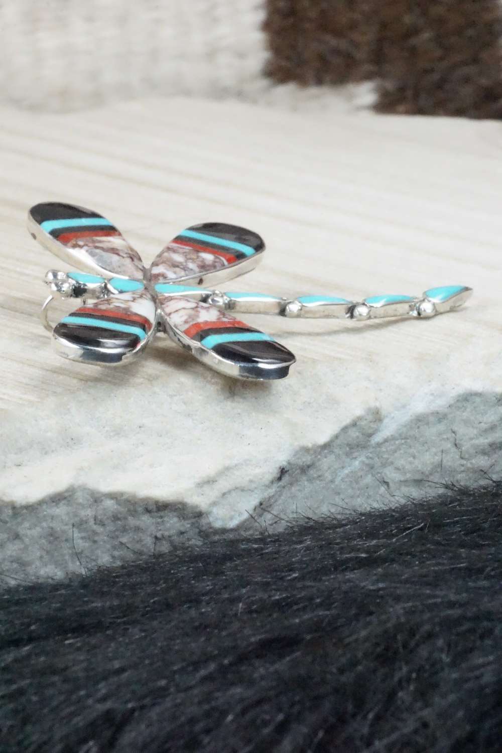 Multi Stone and Sterling Silver Inlay Pendant & Pin - Angus Ahiyite
