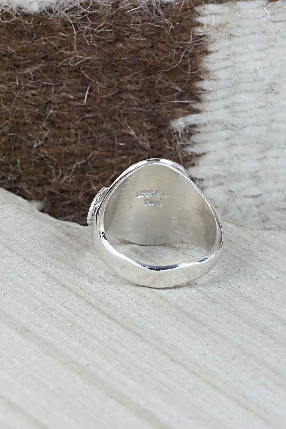 Turquoise, Coral & Sterling Silver Ring - Joy Calavaza - Size 8