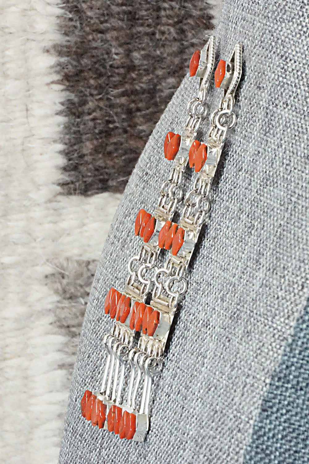 Coral & Sterling Silver Earrings - Priscilla Chavez