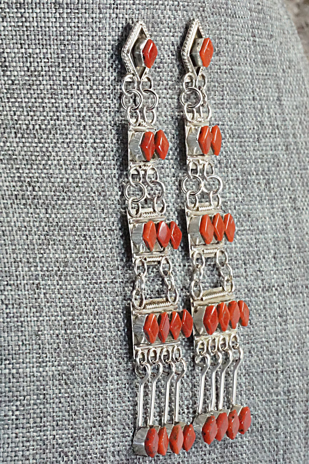 Coral & Sterling Silver Earrings - Priscilla Chavez