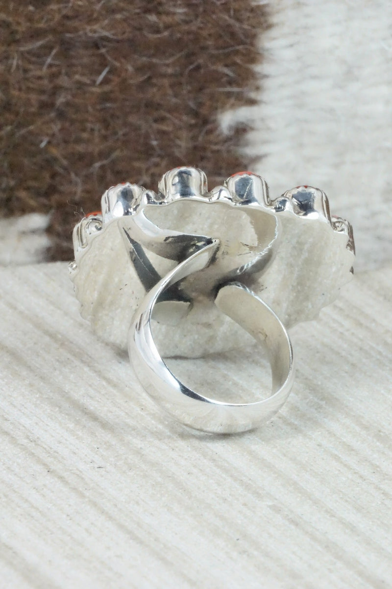 Onyx, Spiny Oyster & Sterling Silver Ring - Sandra Parkett - Size 7.5 (Adj.)