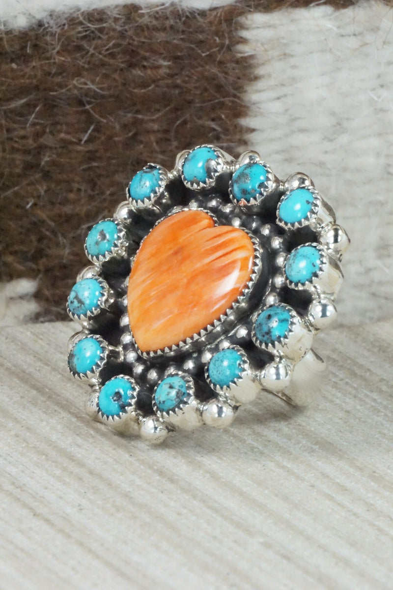Spiny Oyster, Turquoise & Sterling Silver Ring - Sandra Parkett - Size 7.5 (Adj)