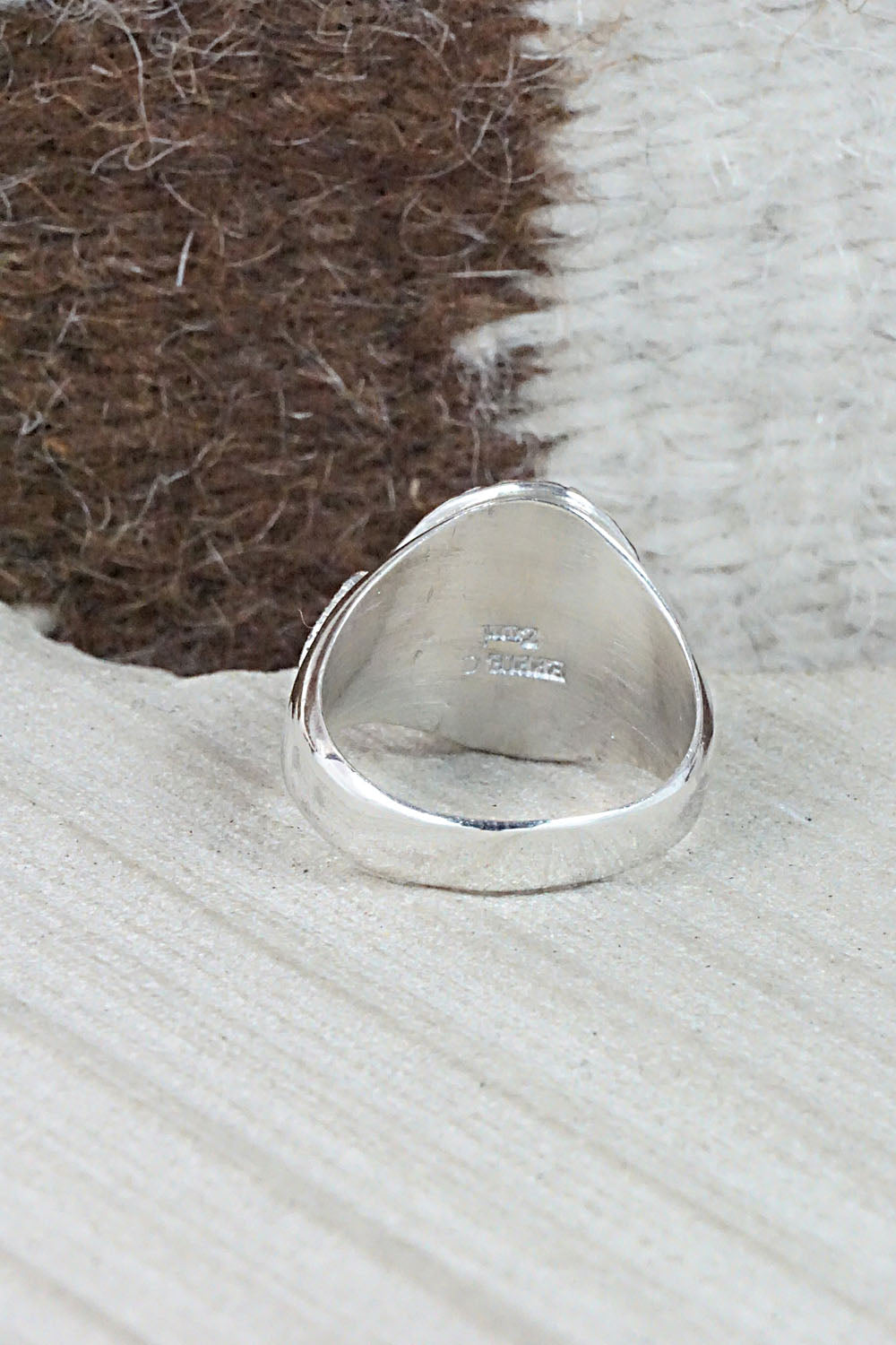 Turquoise, Coral & Sterling Silver Ring - Joy Calavaza - Size 8.5