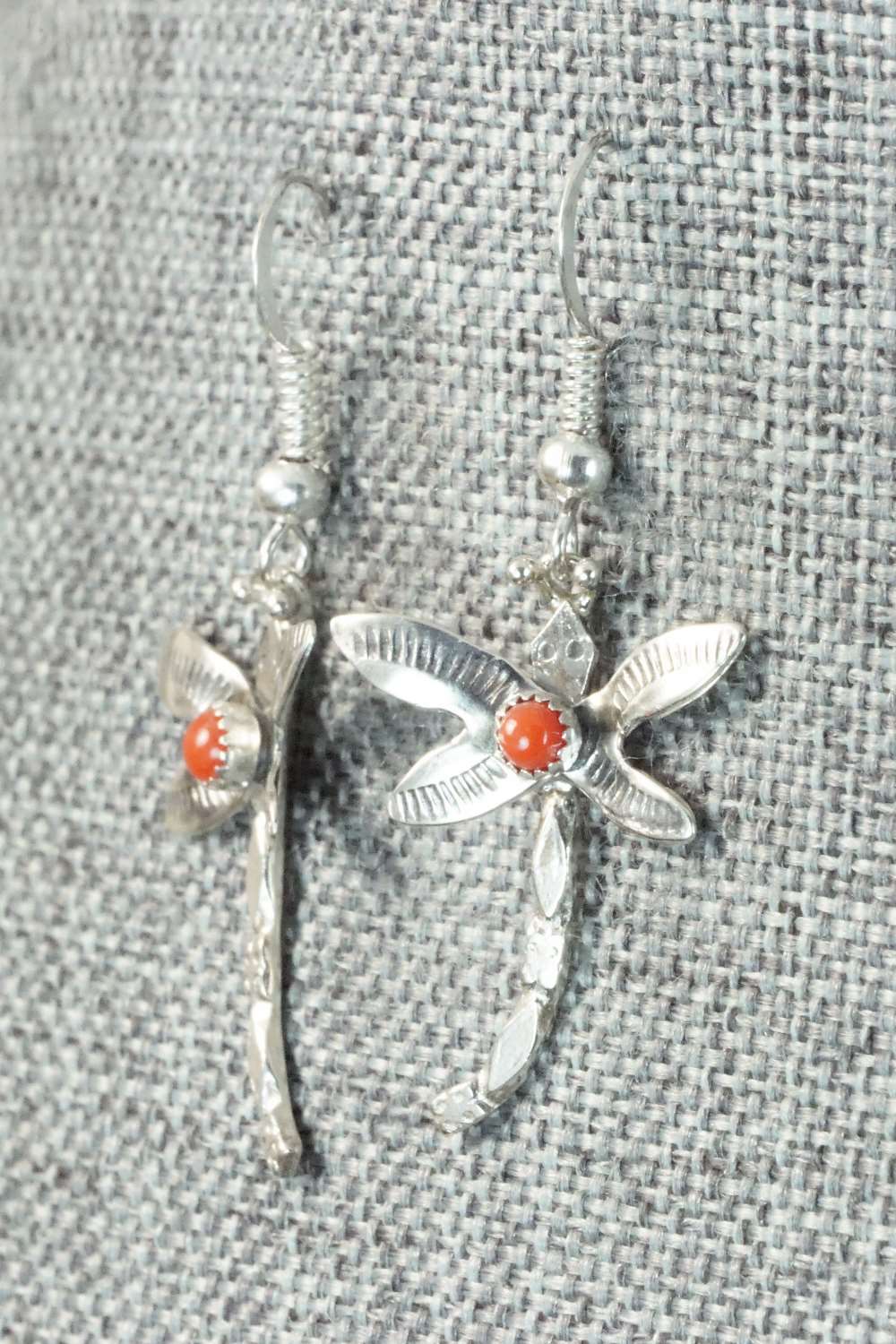 Coral & Sterling Silver Earrings - Darlene Platero