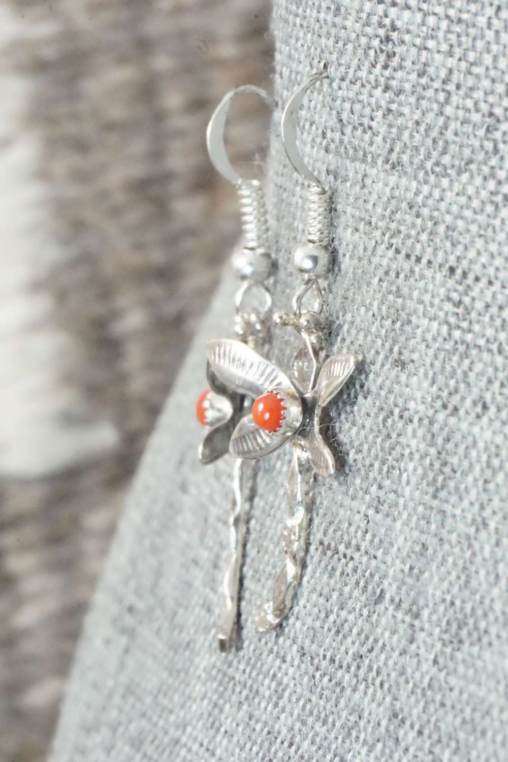 Coral & Sterling Silver Earrings - Darlene Platero