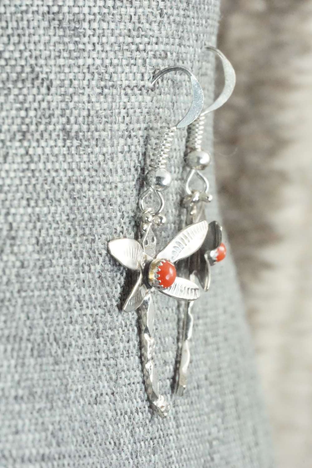 Coral & Sterling Silver Earrings - Darlene Platero