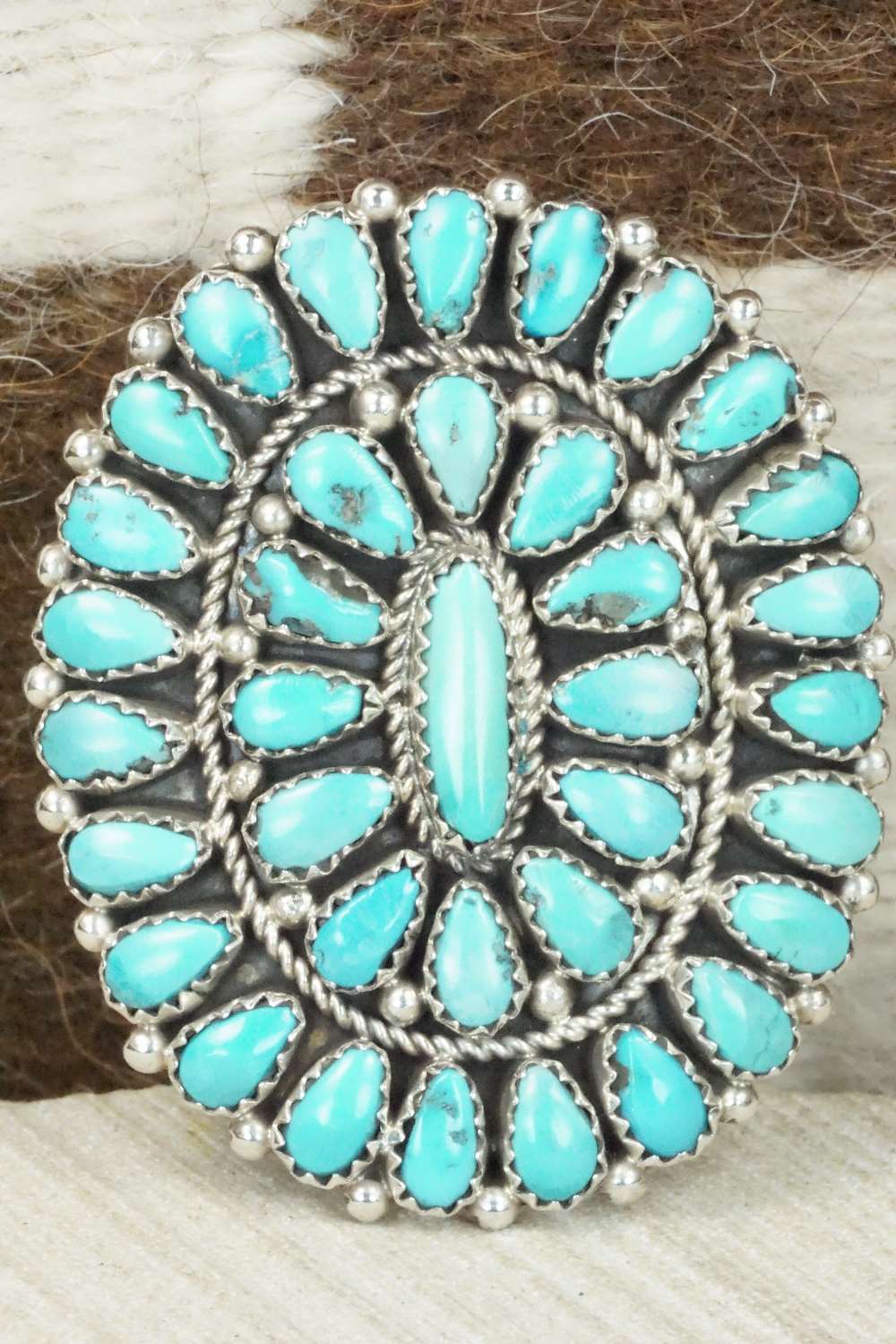 Turquoise and Sterling Silver Ring - Eunise Wilson - Size 9.5