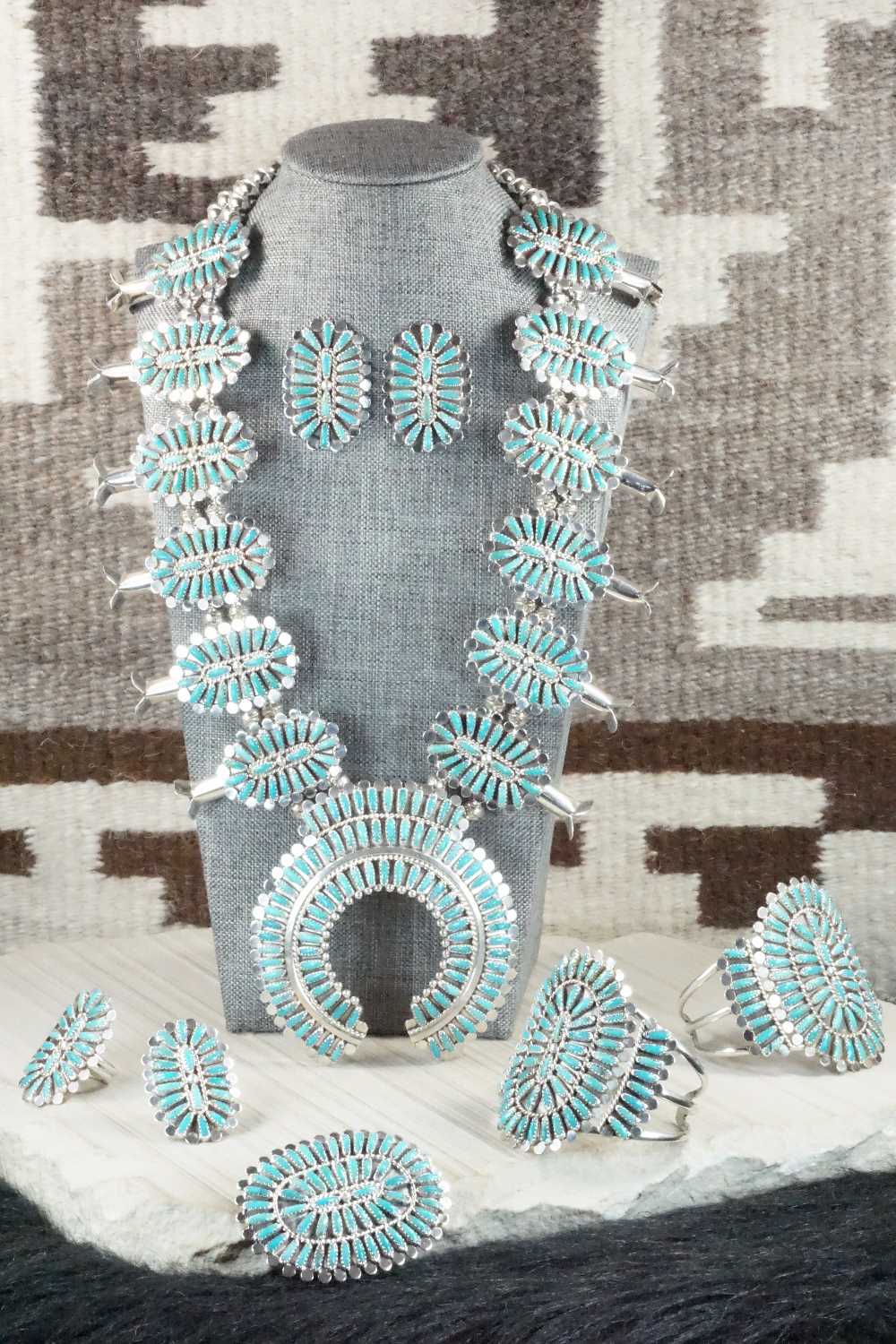 Turquoise & Sterling Silver Squash Blossom Necklace Set - Lavell Byjoe