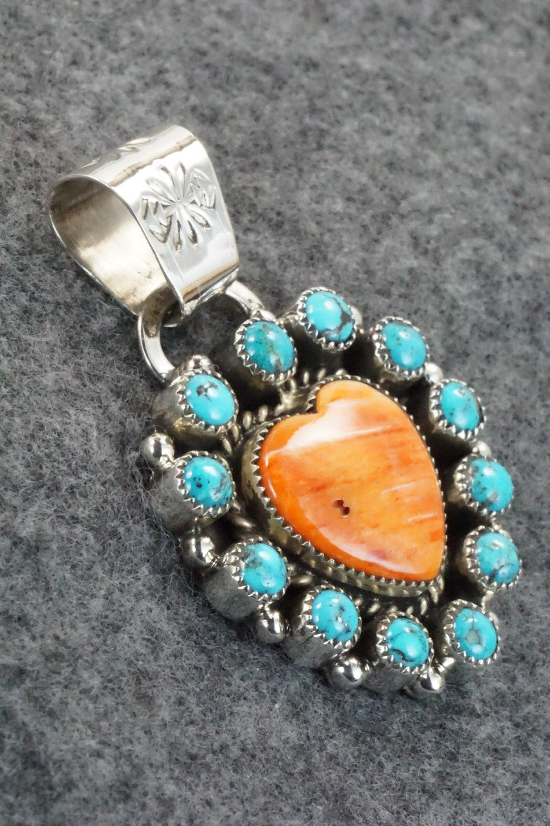 Spiny Oyster, Turquoise and Sterling Silver Pendant - Sandra Parkett