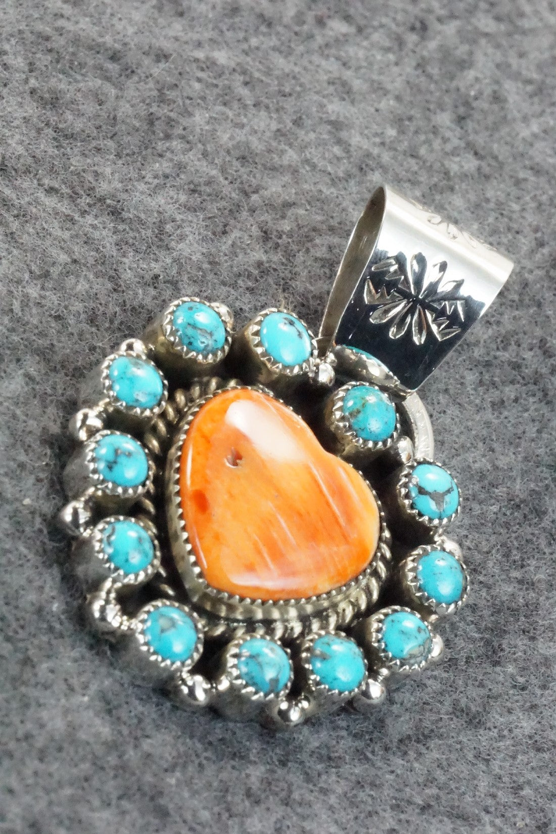 Spiny Oyster, Turquoise and Sterling Silver Pendant - Sandra Parkett