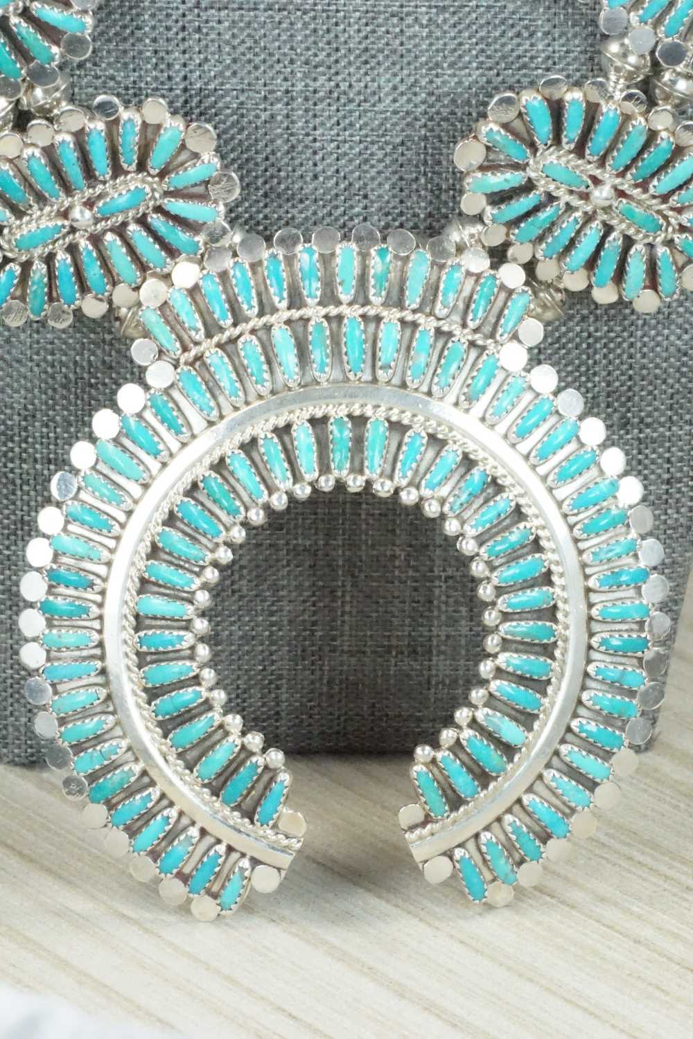 Turquoise & Sterling Silver Squash Blossom Set - Lavell Byjoe