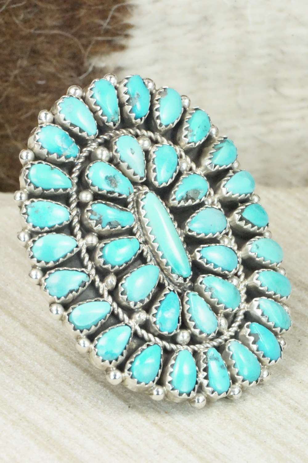 Turquoise and Sterling Silver Ring - Eunise Wilson - Size 9.5