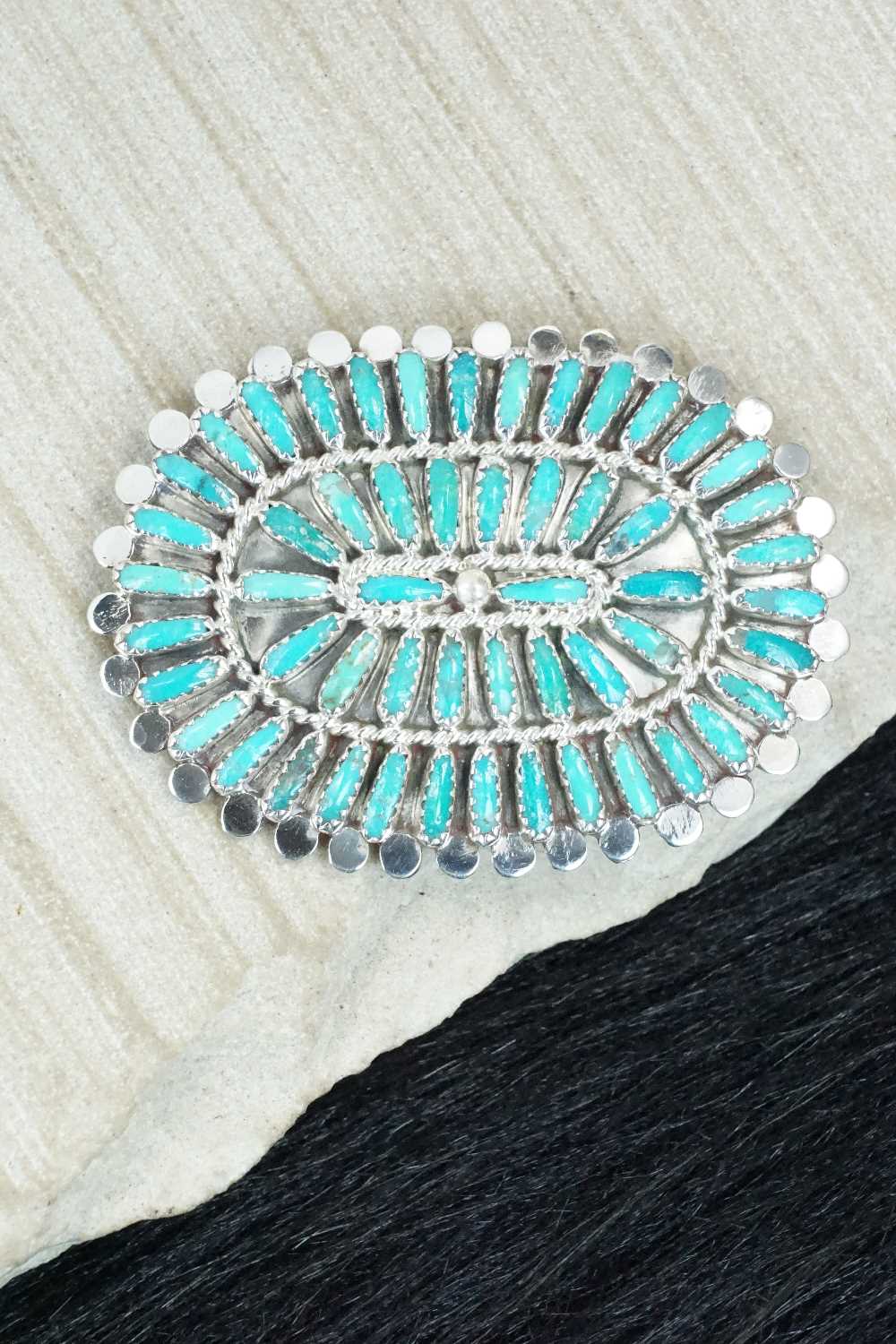 Turquoise & Sterling Silver Squash Blossom Necklace Set - Lavell Byjoe