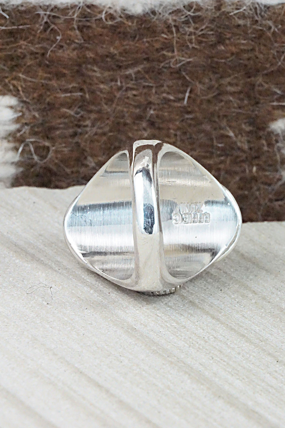 Turquoise, Coral & Sterling Silver Ring - Joy Calavaza - Size 10