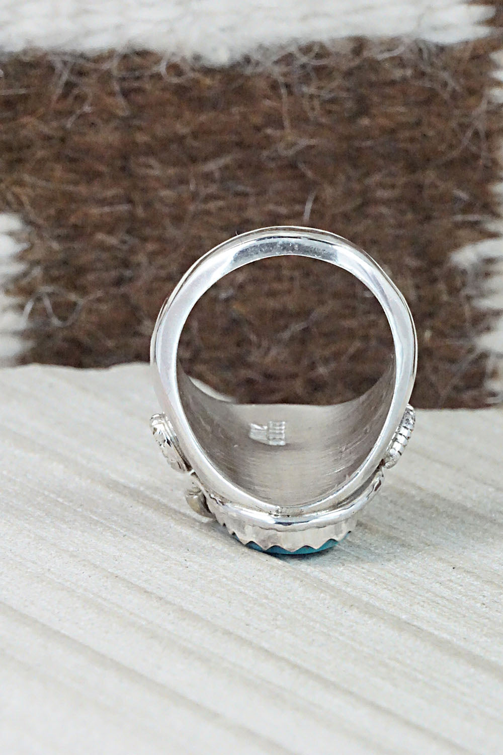 Turquoise, Coral & Sterling Silver Ring - Joy Calavaza - Size 10