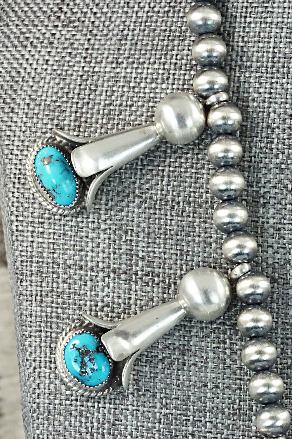 Turquoise & Sterling Silver Squash Blossom Necklace and Earrings - Derrick Gordon Jr.