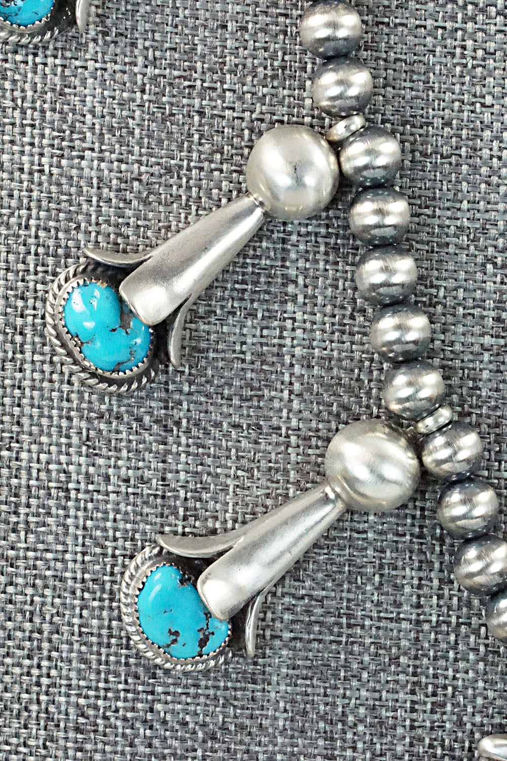 Turquoise & Sterling Silver Squash Blossom Necklace and Earrings - Derrick Gordon Jr.