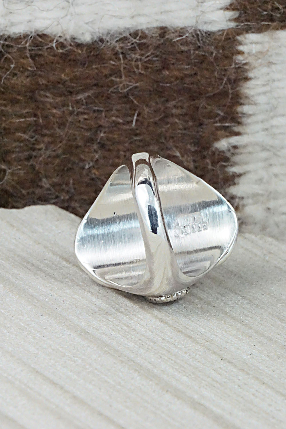 Turquoise, Coral & Sterling Silver Ring - Joy Calavaza - Size 10