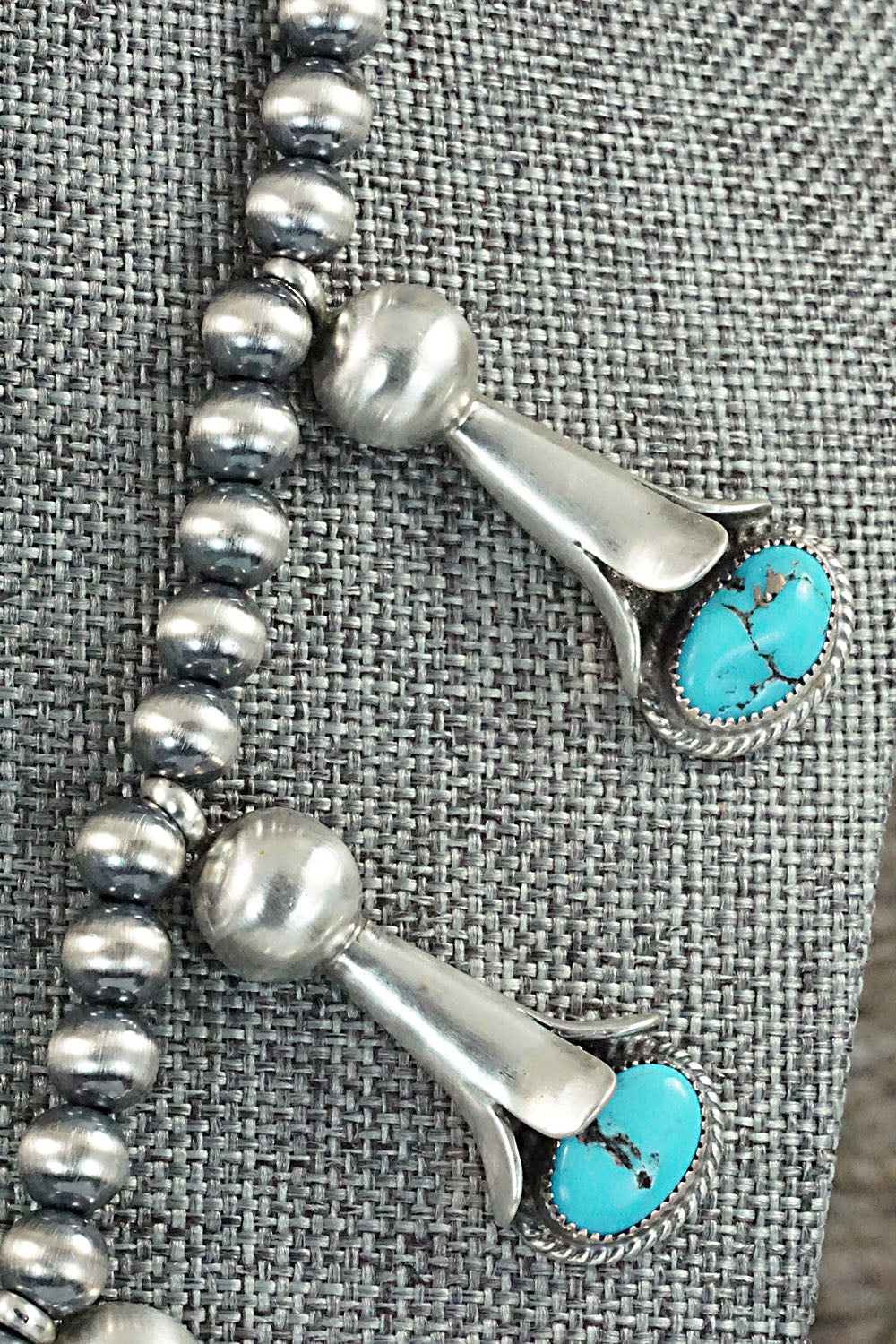 Turquoise & Sterling Silver Squash Blossom Necklace and Earrings - Derrick Gordon Jr.