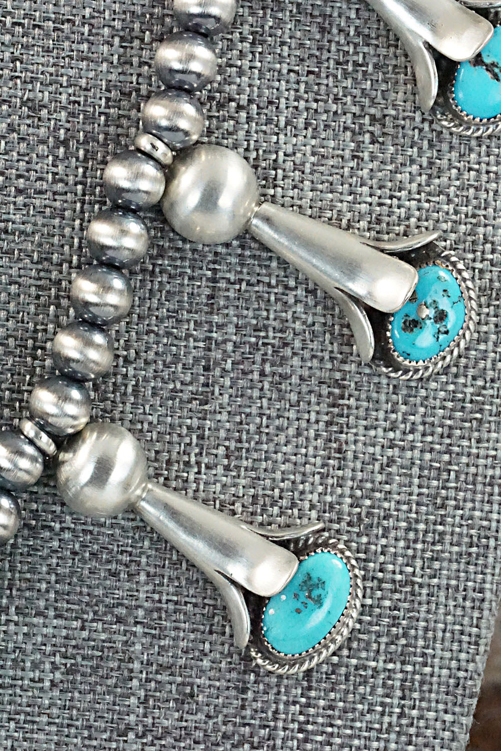 Turquoise & Sterling Silver Squash Blossom Necklace and Earrings - Derrick Gordon Jr.