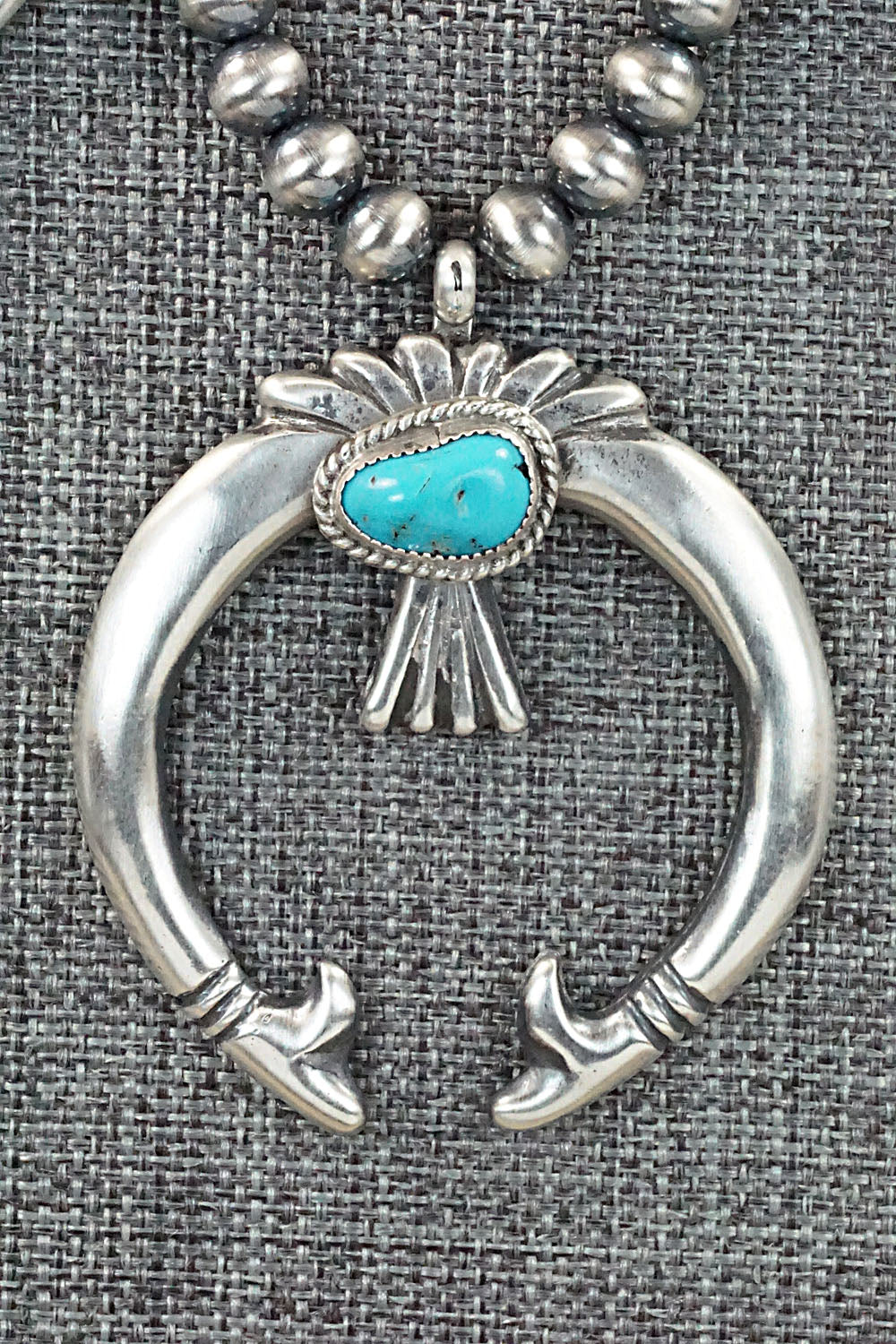 Turquoise & Sterling Silver Squash Blossom Necklace and Earrings - Derrick Gordon Jr.